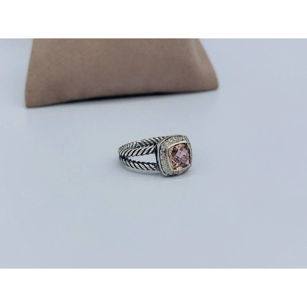 David Yurman Sterling Silver Morganite & Diamond Petite Albion Ring Size 7
